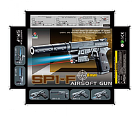 Детский игрушечный пистолет SP1-F с лазерным прицелом, фонариком и глушителем стреляет пульками 6 мм