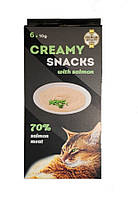 Лакомство Creamy Snacks (Креми Снекс) для кошек, крем со вкусом лосося (в стиках), 6 х 10 г