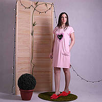 Женское платье хлопковое летнее свободное розовое однотонное 44-54р.