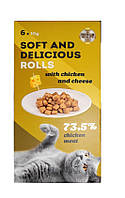Рулетики Soft and Delicious (Софт и Делішес) лакомство для кошек со вкусом курицы и сыра, 6 х 10 г