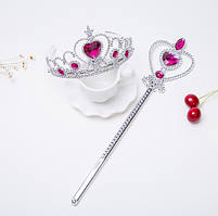 Набір аксесуарів для дівчинки принцеси - паличка, корона-діадема, малинові