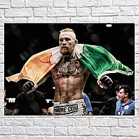 Плакат "Конор Макгрегор с флагом, Conor McGregor", 43×60см