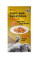 Рулетики Soft and Delicious (Софт і Делішес) ласощі для кішок зі смаком курки та тунця, 6 х 10 г