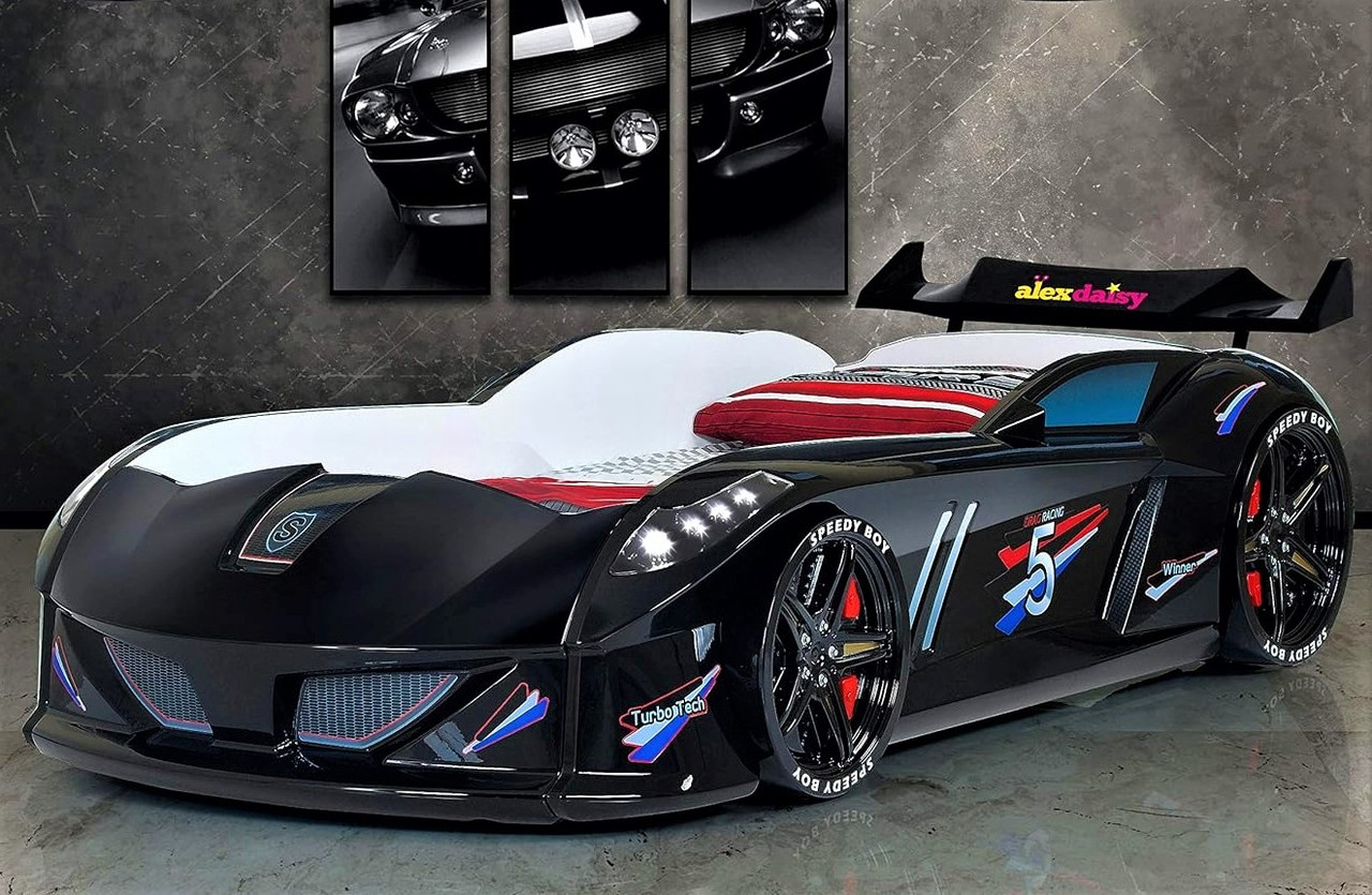 Дитяче ліжко машина, з підсвічуванням Jaguar Speedy boy, чорна Туреччина, фото 1