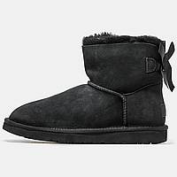 Ботинки зимние женские и мужские UGG Mini Bailey Bow Black с мехом / УГГи класик черные на меху 36