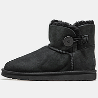 Ботинки зимние женские и мужские UGG Mini Bailey Button Black с мехом / УГГи класик черные на меху 36