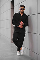 Теплий костюм чоловічий чорний сорочка та штани, утеплений комплект із сорочкою на зиму Туреччина