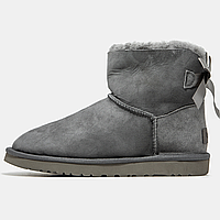 Сапоги зимние женские и мужские UGG Mini Bailey Bow grey с мехом / черевики УГГи мини серые на меху 36