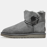 Сапоги зимние женские и мужские UGG Mini Bailey Button grey с мехом / черевики УГГи мини серые на меху 36