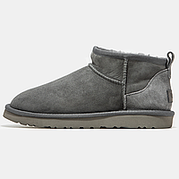 Сапоги зимние женские и мужские UGG Classic Ultra Mini Grey с мехом / черевики УГГи мини серые на меху 36