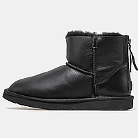 Сапоги зимние женские UGG Classic Mini Black Zip с мехом / ботинки УГГи мини на молнии черные на меху 36