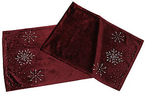 Ранер оксамитовий 140см,для світкового оформлення столу зі стразами,винний№592-121/Bonadi/