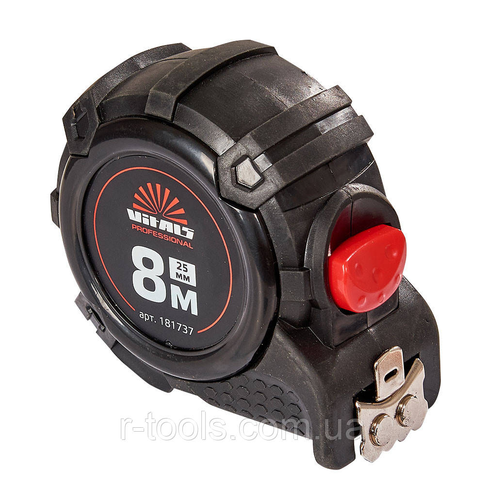 Рулетка гумова з нейлоновим покриттям полотна 8 м × 25 мм автостоп Vitals Professional 181737