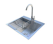 Кухонний набір: Кухонна мийка Romzha Arta U-490 A 5448 + змішувач + кошик + сифон