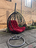 Крісло-кокон з ротанга, чорне з червоною подушкою, фото 7