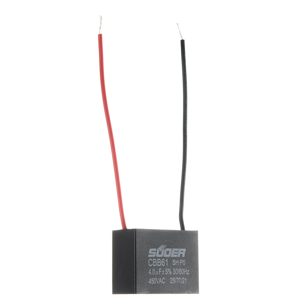 Конденсатор пусковий CBB61 4.0uF 450VAC 5% 38.5x32.0x23.1mm з дротом