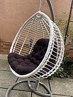 Підвісне крісло-кокон "ЛЮКС", біле з коричневою подушкою
