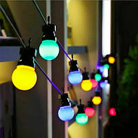 Уличная гирлянда лампочки-шары, разноцветная RGB 5 метров 10 ламп, матовая, водонепроницаемая