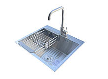 Кухонний набір: Кухонна мийка Romzha Arta U-490 B 5448 + змішувач + кошик + сифон