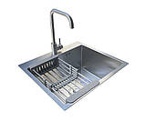 Кухонний набір: Кухонна мийка Romzha Arta U-490 B 5448 + змішувач + кошик + сифон, фото 2