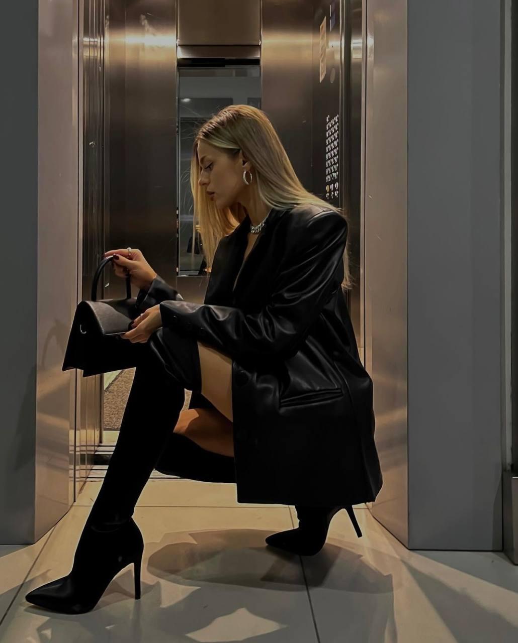 Женский объемный пиджак из экокожи Розмір: 42-46 (one size), фото 1