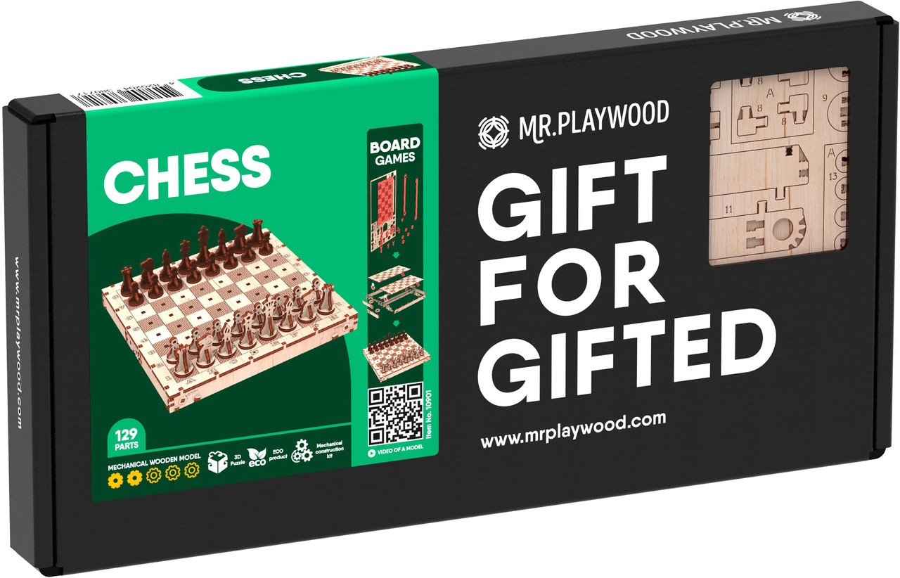 Конструктор Mr.Playwood Шахи механічна дерев'яна 3D-модель, фото 1