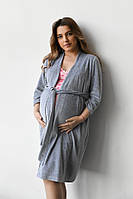 Велюровый халат для беременных и кормящих серый