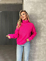 Женский теплый вязаный свитер оверсайз 42-46,теплый свитер женский розовый