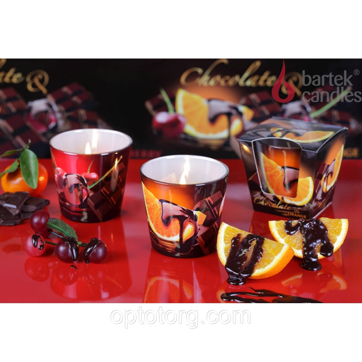 Свічки ароматизовані в склянці BARTEK Chocolate Cherry&Orange