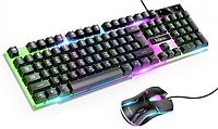 Гейминг комплект из клавиатуры и мышки с встроенной RGB подсветкой и влагозащитным корпусом, Игровой набор