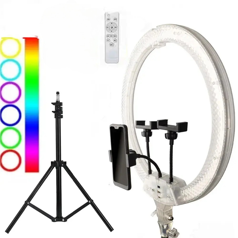 Кільцева LED лампа 3D RGB 45 см кольорова двостороння зі штативом 2 м Селфі кільце для блогерів, фото 1