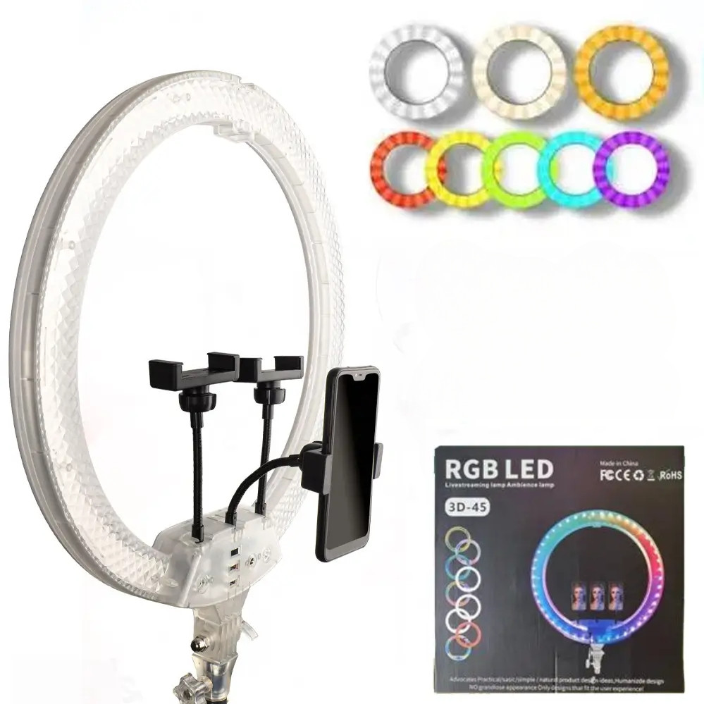 Світлодіодна лампа кільцева 3D RGB 45 см кольорова двостороння LED Селфі кільце для фото блогерів