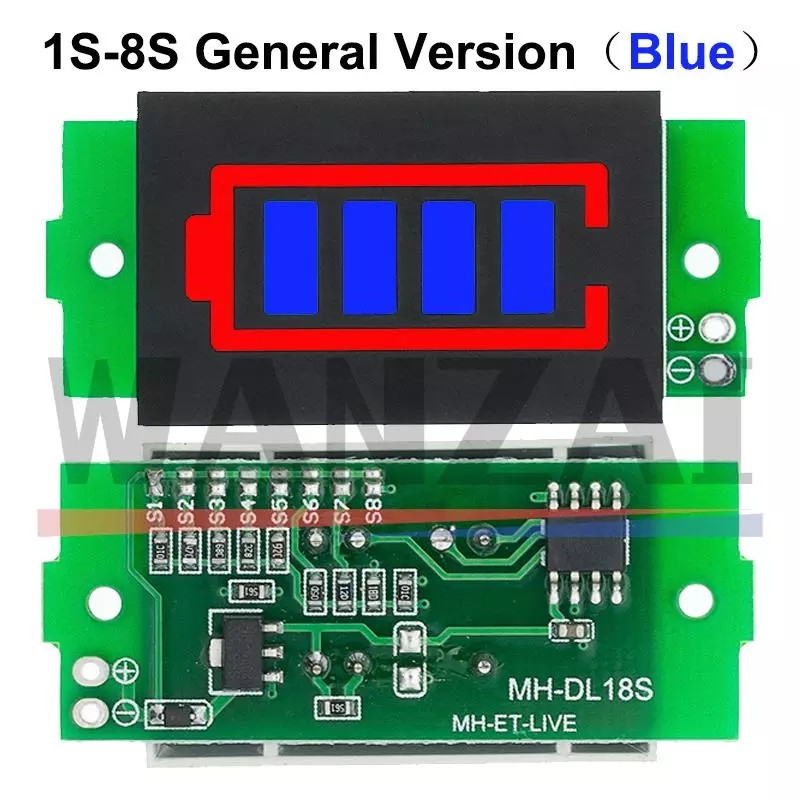 Індикатор рівня заряду Li-Ion акумулятора 1s 2s 3s 4s 5s 6s 7s 7s Blue