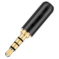 Металевий штекер конектор під паяння Jack 3.5 мм TRRS (4 pin) R Connector Black/Gold, метал (48430), фото 6