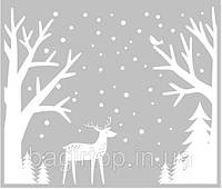 Интерьерная виниловая новогодняя наклейка на окно Зимний лес (60х55см)