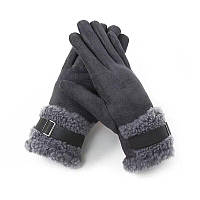 Перчатки женские зимние сенсорные под замшу утепленные с мехом. Теплые перчатки на меху