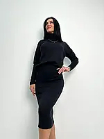 Ангоровая длинная юбка и кофта с высоким воротом в черном цвете размер 50/52