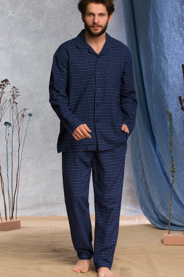 Фланелева піжама чоловіча KEY MNS 429 B22 на гудзиках, Чоловіча домашня одяг піжамні штани і сорочка