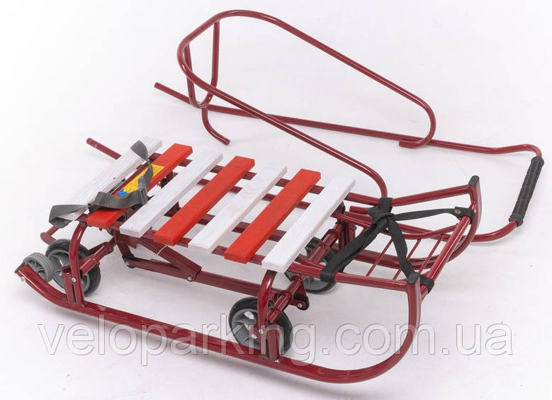 Дитячі санки на коліщатках (висувні) "Карпаті з ручкою штовхачем, висувний механізм колісних шасі Патріот, фото 1