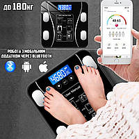 Весы напольные стеклянные до 180кг Bluetooth Scale 290x260 см приложение для статистики на телефоне Черный ERG