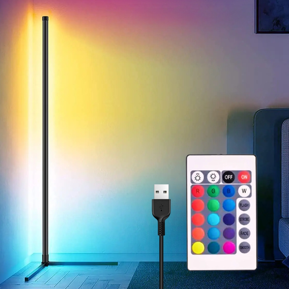 Кутовий світлодіодний RGB торшер підлоговий збірний 150см LED лампа з пультом і регулюванням яскравості