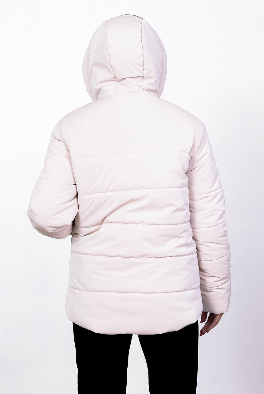 Куртка теплая женская молочная с капюшоном плащевка короткая Актуаль 323, 42 - фото 3 - id-p2018566211