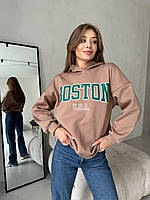 Женский теплый оверсайз худи "Boston" с капюшоном на флисе