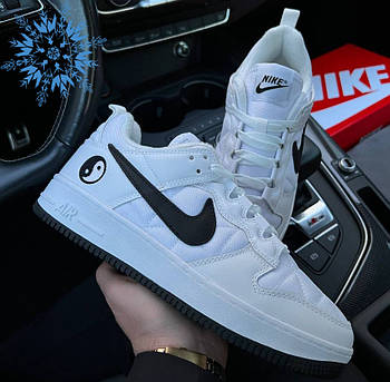 Чоловічі кросівки зимові Nike Air Force 1 Yin Yang Fleece теплі на флсі термо білі. Живе фото. Аір форс