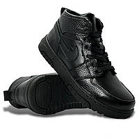 Женские кроссовки зимние Nike Air Jordan 1 кожаные с мехом черные