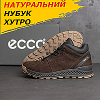 Зимние мужские кроссовки из нубука для зимы, нубуковые кроссовки на меху коричневого цвета *е19 кор.нуб*
