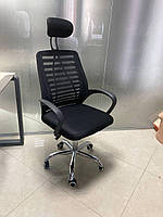 Кресло офисное эргономичное удобное B-6200 черное с подлокотниками + подголовник
