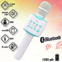 Беспроводной Bluetooth караоке микрофон Hoco BK5-5W светодиодная подсветка, MP3 с MicroSD Белый с Голубым IND