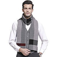 Мужской шарф серый шерстяной классический, 180*30 см