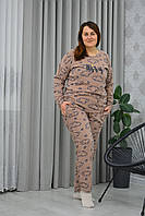 БАТАЛ Тепла жіноча піжама фліс - рубчик  (великі розміри) хмаринка